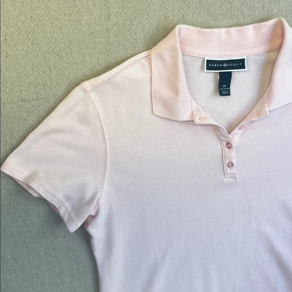 Karen Scott Pink Polo Shirt Womens Medium Casual Preppy Golf Top - Picture 4 of 6